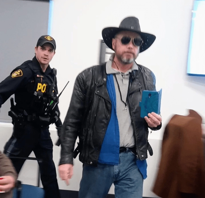 Stephen Hill recording North Huron Council meeting (Courtesy of Rebel News)