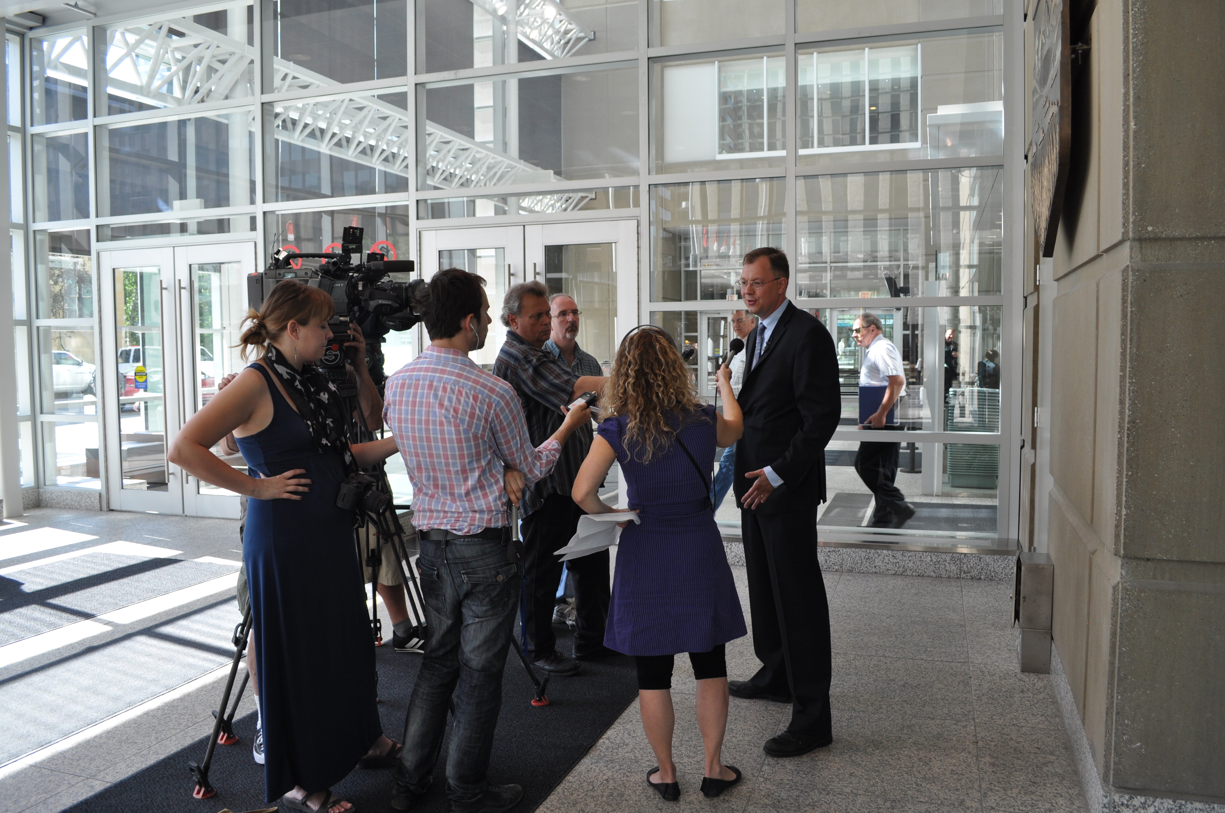 John Carpay answering questions at Calgary courthouse July 2012