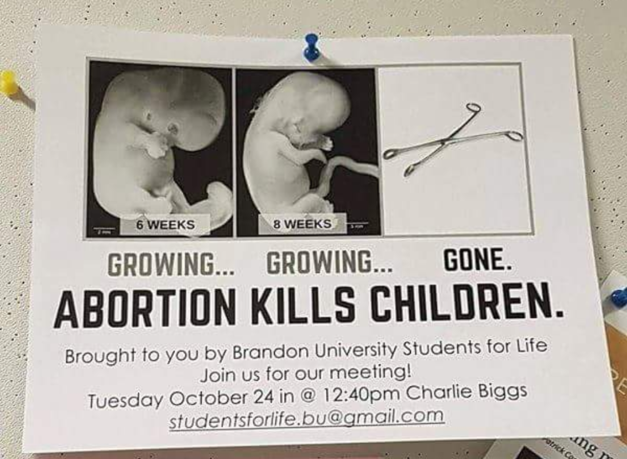 Brandon University Student Union renews bully tactics against pro-life group, bans posters