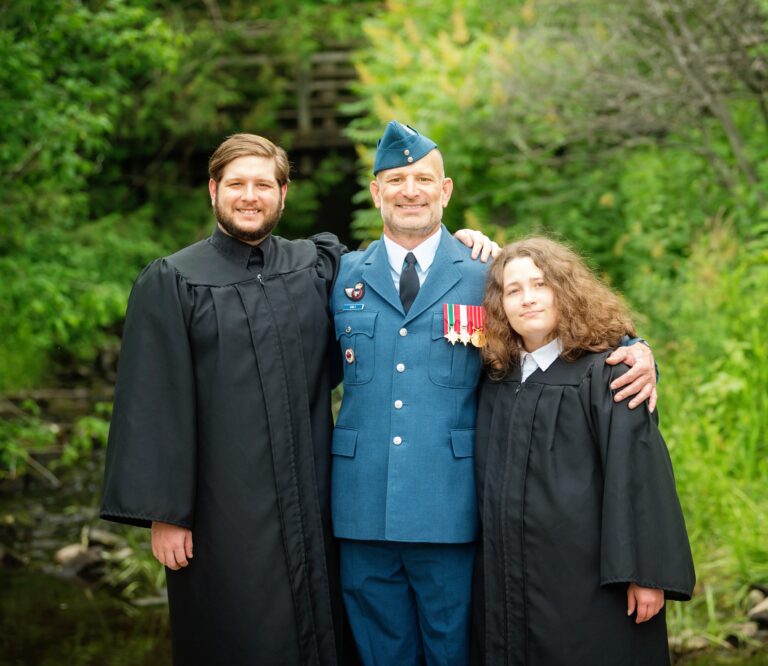 Master Warrant Officer Jeffrey Evely (Ret’d) with his son and daughter (Photo courtesy of Jeffrey Evely)