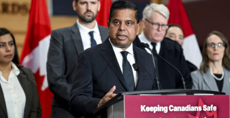 Minister of Public Safety Gary Anandasangaree announces the introduction of Bill C-22 on March 12, 2026 (Photo credit: The Canadian Press/Spencer Colby)