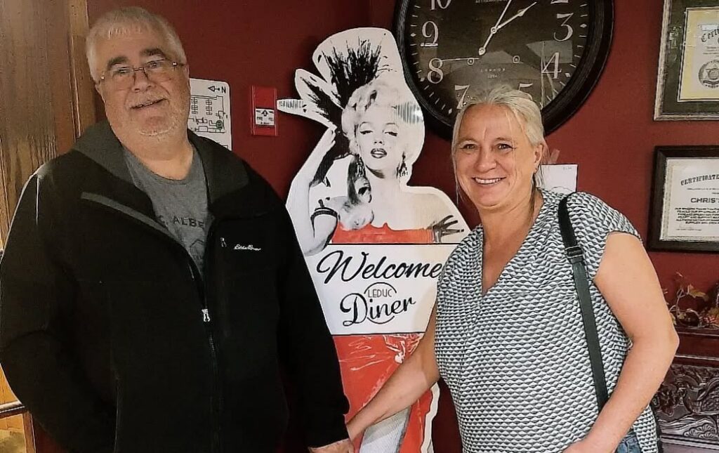 Karen Richert with her husband at a restaurant in Leduc, Alberta (Courtesy of Karen Richert)
