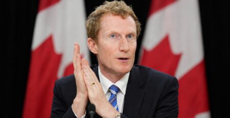 Canadian Identity and Culture Minister Marc Miller during a June 10 press conference on Bill C-34 (Photo credit: THE CANADIAN PRESS/Adrian Wyld)